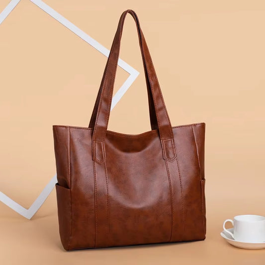 Fashion Large Soft Leather Ladies Bag European and American Retro Ladies Large Capacity Shoulder Handbag PU Material